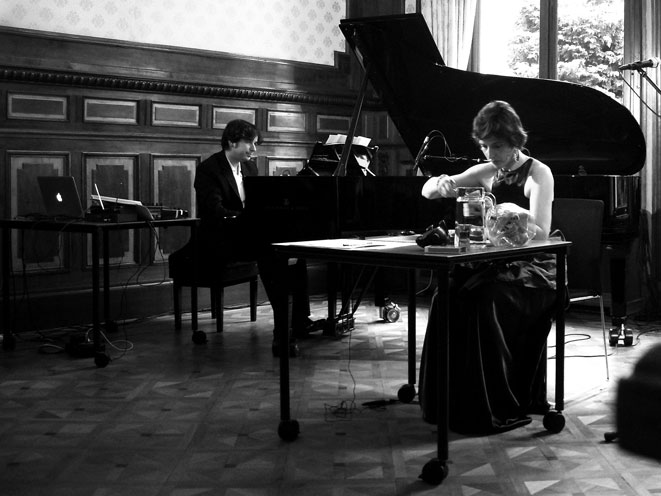 Cora Schmeiser and Dante Boon, 'Song books' in the Goethe Institut / photo © Arnold Schalks