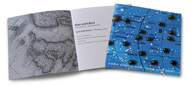 Cora Schmeiser, cd, hier und dort, Oswald von Wolkenstein, George Aperghis, Hildegard von Bingen, I. K. Bonset, Jon Cage, Bernard de Ventadorn, Kurt Schwitters, Beth Anderson, Phillipp der Kanzler